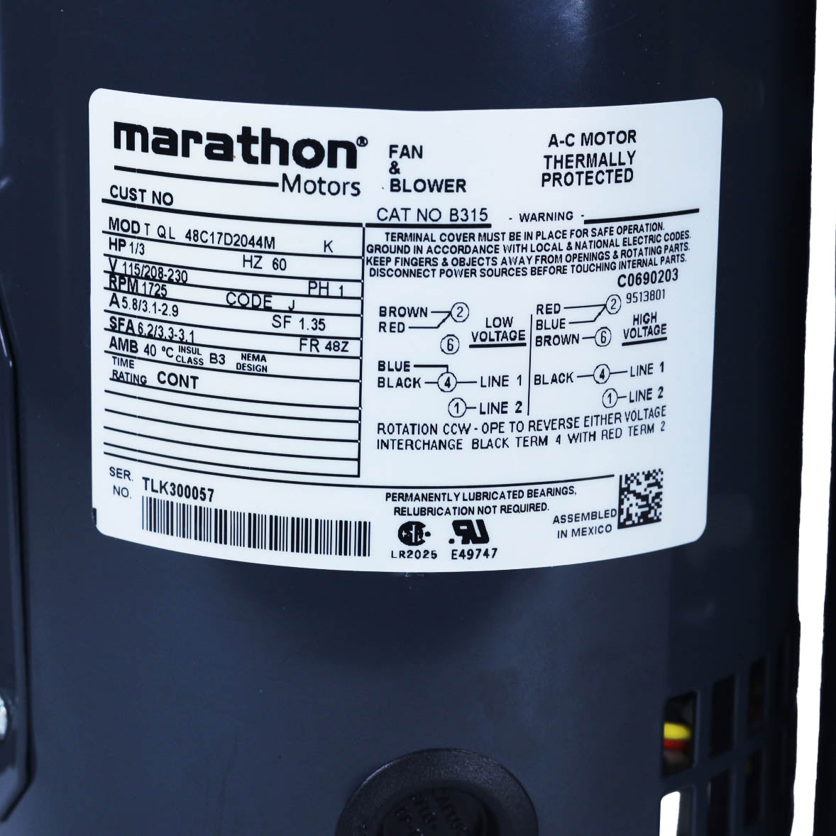 Marathon-048C17D2044-1/3 HP Motor