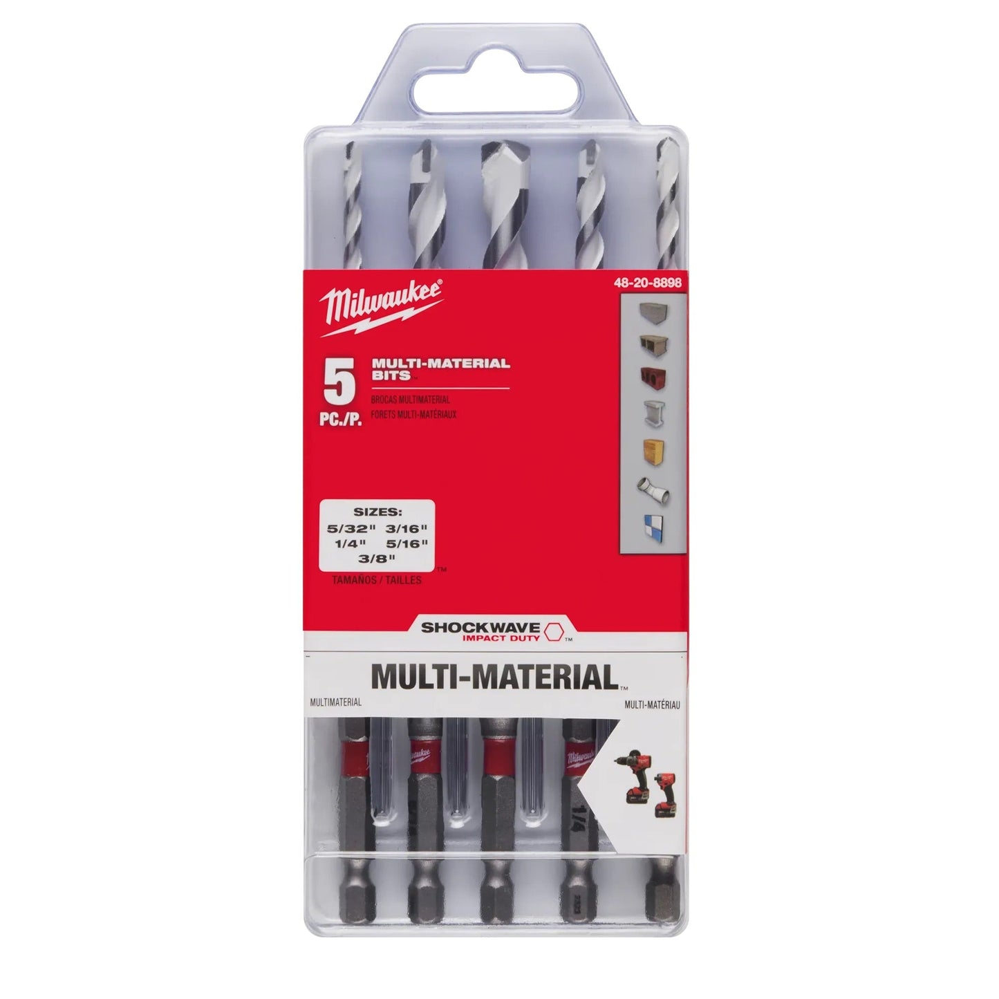 Milwaukee - 48-20-8898 SHOCKWAVE Carbide Multi-Material Drill Masonry Bits Set (5-Pack)