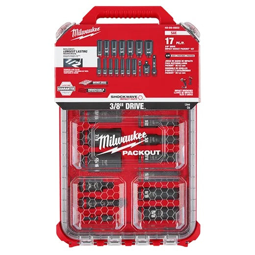 Milwaukee  49-66-6800  SHOCKWAVE Impact Duty™ Socket 3/8” Dr 17PC SAE PACKOUT Set