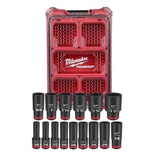 Milwaukee 49-66-6802 SHOCKWAVE Impact Duty™ Socket 1/2” Dr 15PC SAE PACKOUT Set.