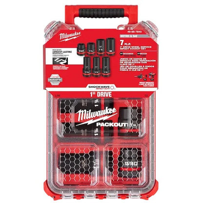 Milwaukee 49-66-7840  SHOCKWAVE Impact Duty™ 1” Drive 7PC MM & SAE Wheel Service Socket PACKOUT™ Set.