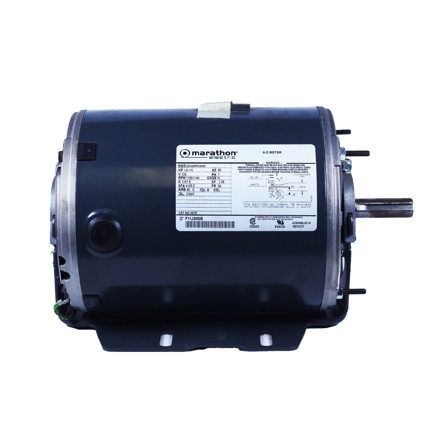 Marathon electric - 5KH49PN3045 - 0.5 HP, 1725/1140 RPM, 230 Volts, DP, 56, RB, Marathon, H275