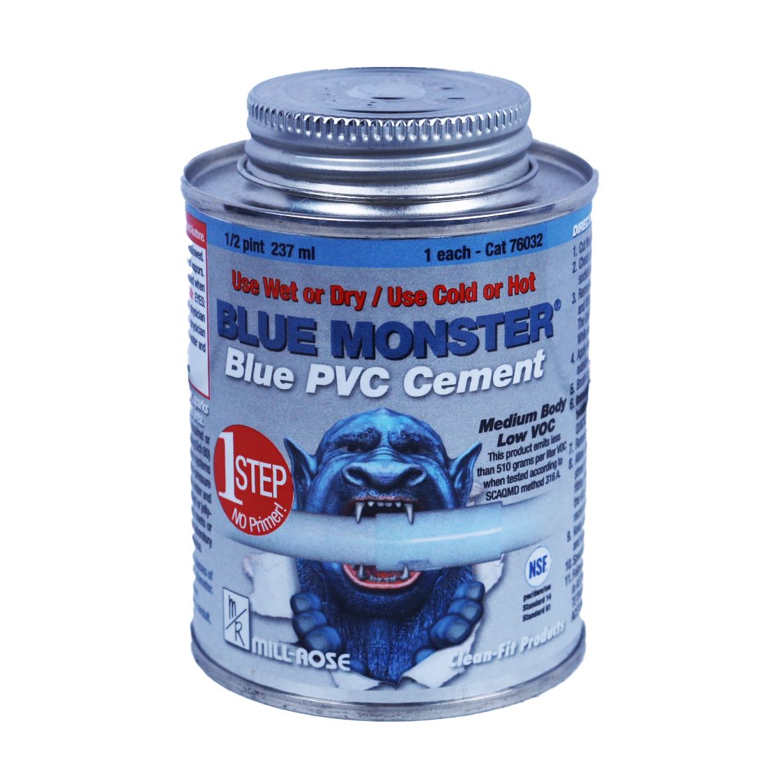 76032 -8 oz. Blue Monster 1/2 Pint 1-Step PVC Cement (Blue)