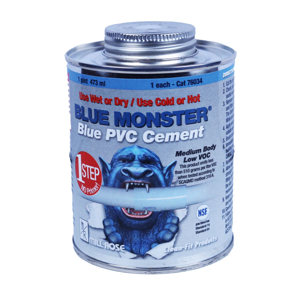 76034 - 16 oz. Blue Monster 1 Pint 1-Step PVC Cement (Blue)