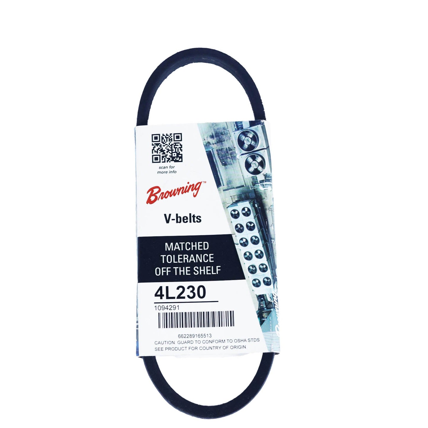 BROWNING 4L230 - V-Belt, 23 in Outside Length, 1/2 in Top Width, 5/16 in Thick, 1 Ribs