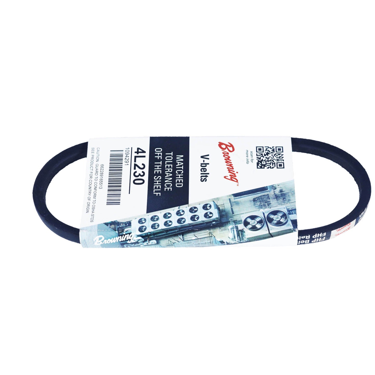 BROWNING 4L230 - V-Belt, 23 in Outside Length, 1/2 in Top Width, 5/16 in Thick, 1 Ribs