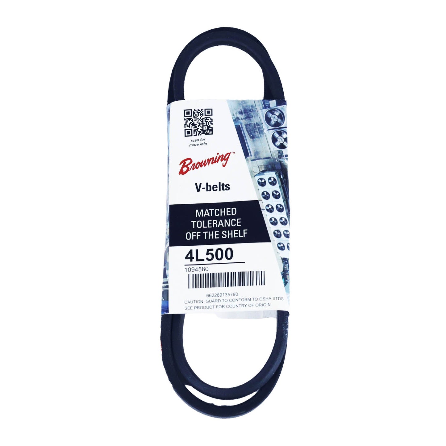 BROWNING 4L500 -  Dayton 4L500 V-Belt, 50" Outside Length, 1/2" Top Width, 1 Ribs