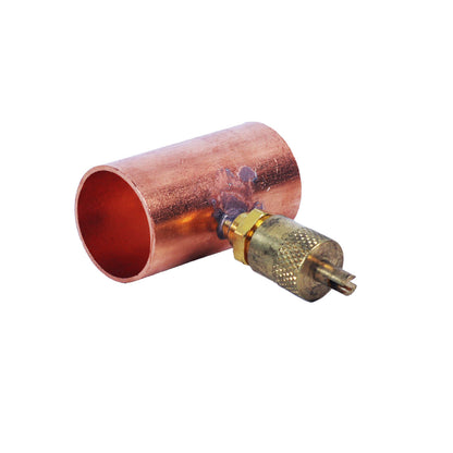 CD8478 - 1/4" Flare Copper Access Tee on 7/8" OD Tube, w/ 1/4" Flare Brass Wrench Cap and Valve Core
