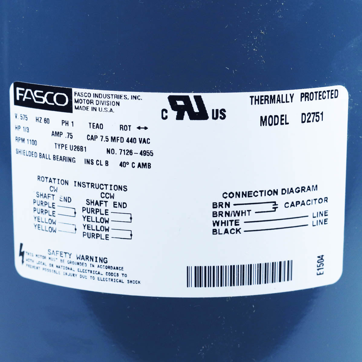 D2751 - Fasco, Condenser Motor