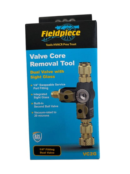 FIELDPIECE VC2G 1/4" Valve Core Removal Tool Dual Valve w/ Sight Glass