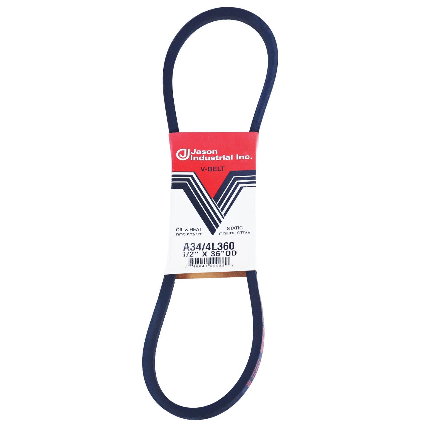 JASON A34 - 4L360 V-Belt, A/4L Section, Natural Rubber/SBR/Polyester, 36" Outside Length, 1/2" Top Width, 11/32" Thick