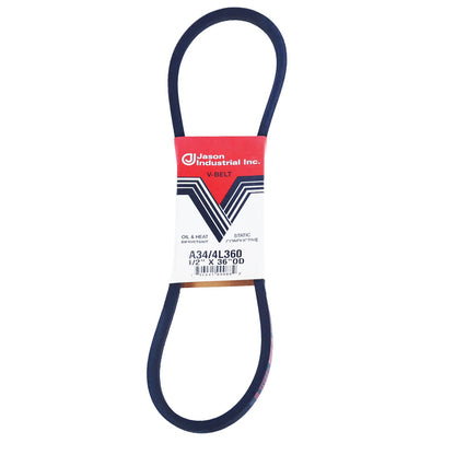 JASON A34 - 4L360 V-Belt, A/4L Section, Natural Rubber/SBR/Polyester, 36" Outside Length, 1/2" Top Width, 11/32" Thick