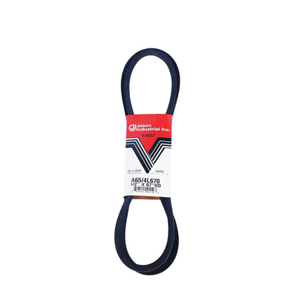 JASON A65 - 4L670 V-Belt, A/4L Section, Natural Rubber/SBR/Polyester, 67" Outside Length, 1/2" Top Width, 11/32" Thick