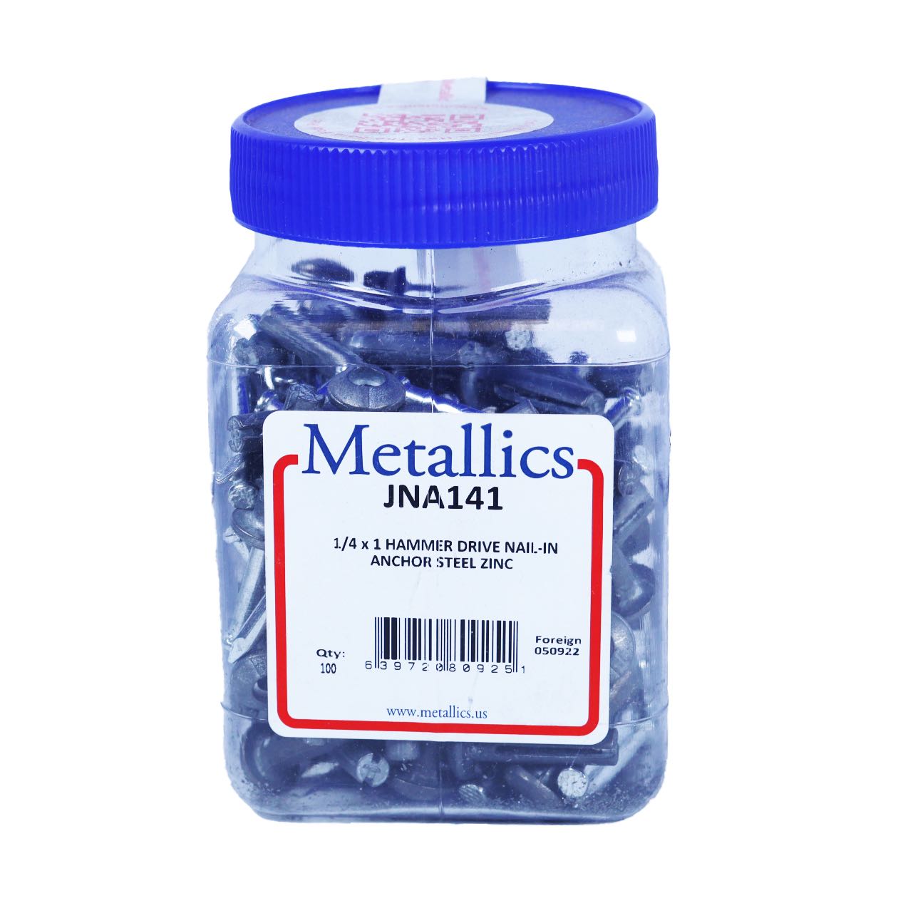 JNA141 - Metallics JNA141 Steel Nail-in Anchor 1/4 Inch x 1 Inch (100)