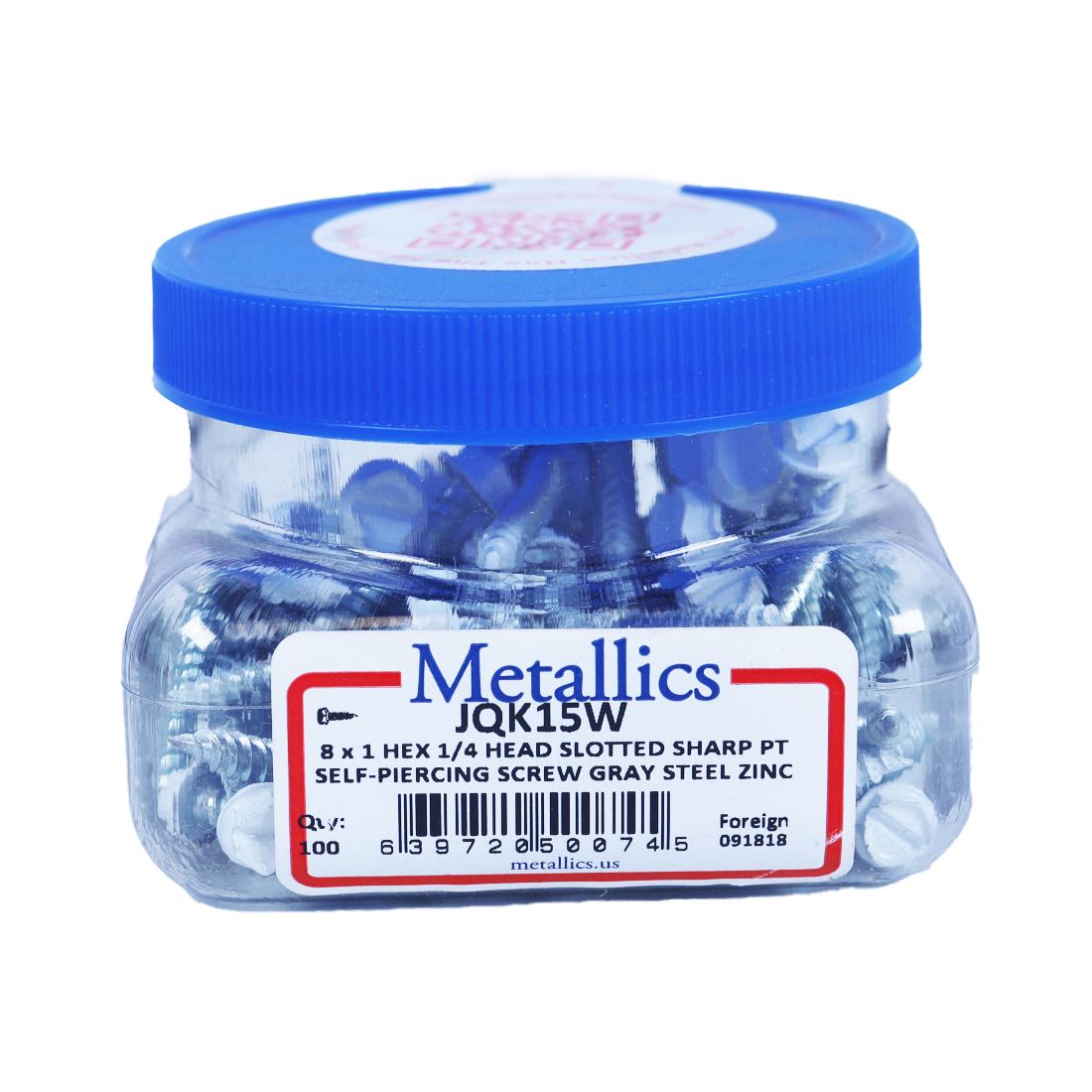 JQK15W - Screws 8 X 1 Hx 1/4Hd Wht Sl S-Pt TS (Jar 100)