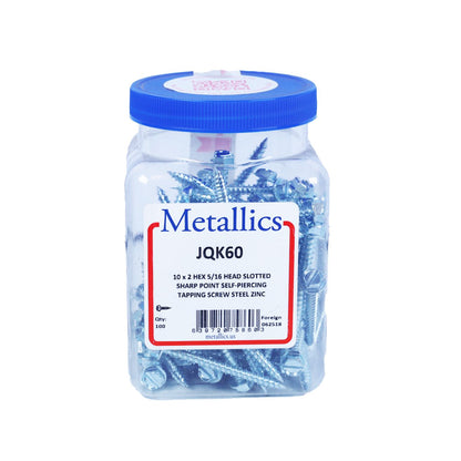 JQK60 - Metallics 10 X 2 5/16 Head Indented Hex Washer Slotted Quik-Eze Duct Zinc-100 Per Jar