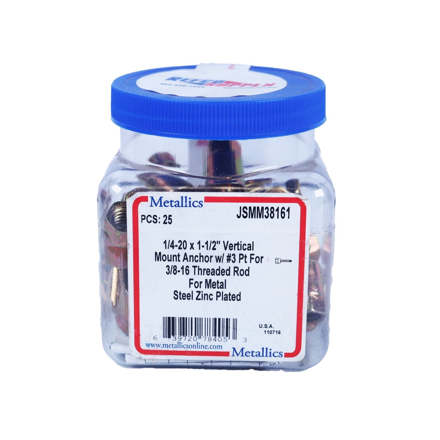 Metallics PCS: 25 JSMM38161 1/4-20 x 1-1/2" Vertical Mount Anchor