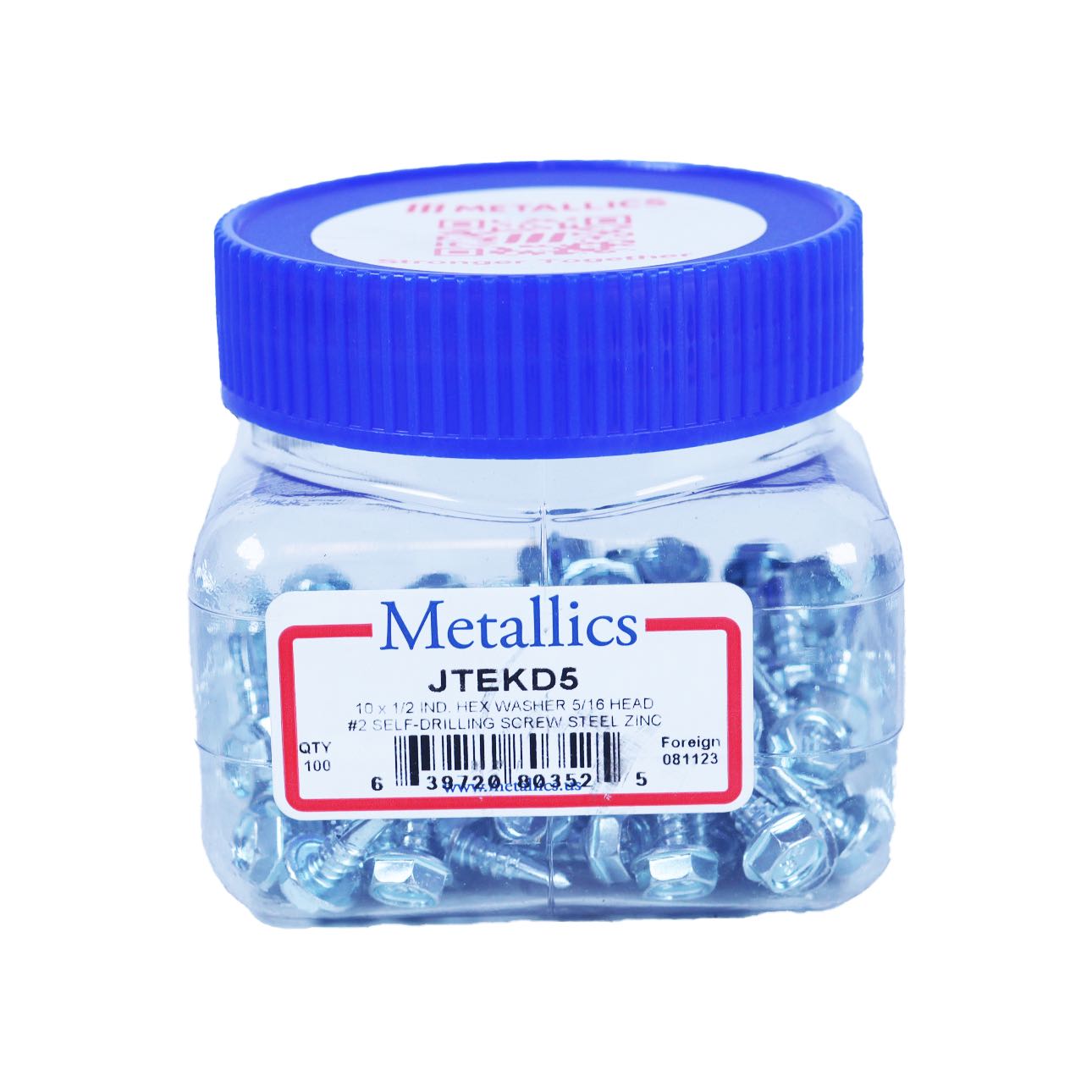 JTEKD5 - Metallics  10 X 1/2" (5/16" Head) Indented Hex Washer Head Self-Drilling & Tapping Screws #2 Point Steel Zinc