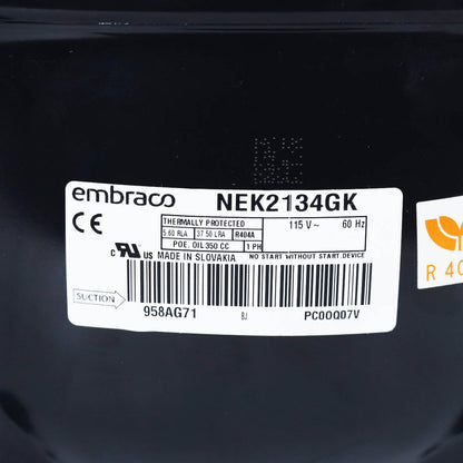 NEK2134GK1 Embraco Refrigeration Compressor R-404a 115v 1/2 HP