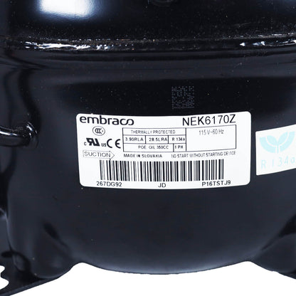 NEK6170Z -  Embraco Compressor, 100/115V, 50-60Hz, R134a, 145-174μF, NP1R/NP1R-SW/NP1