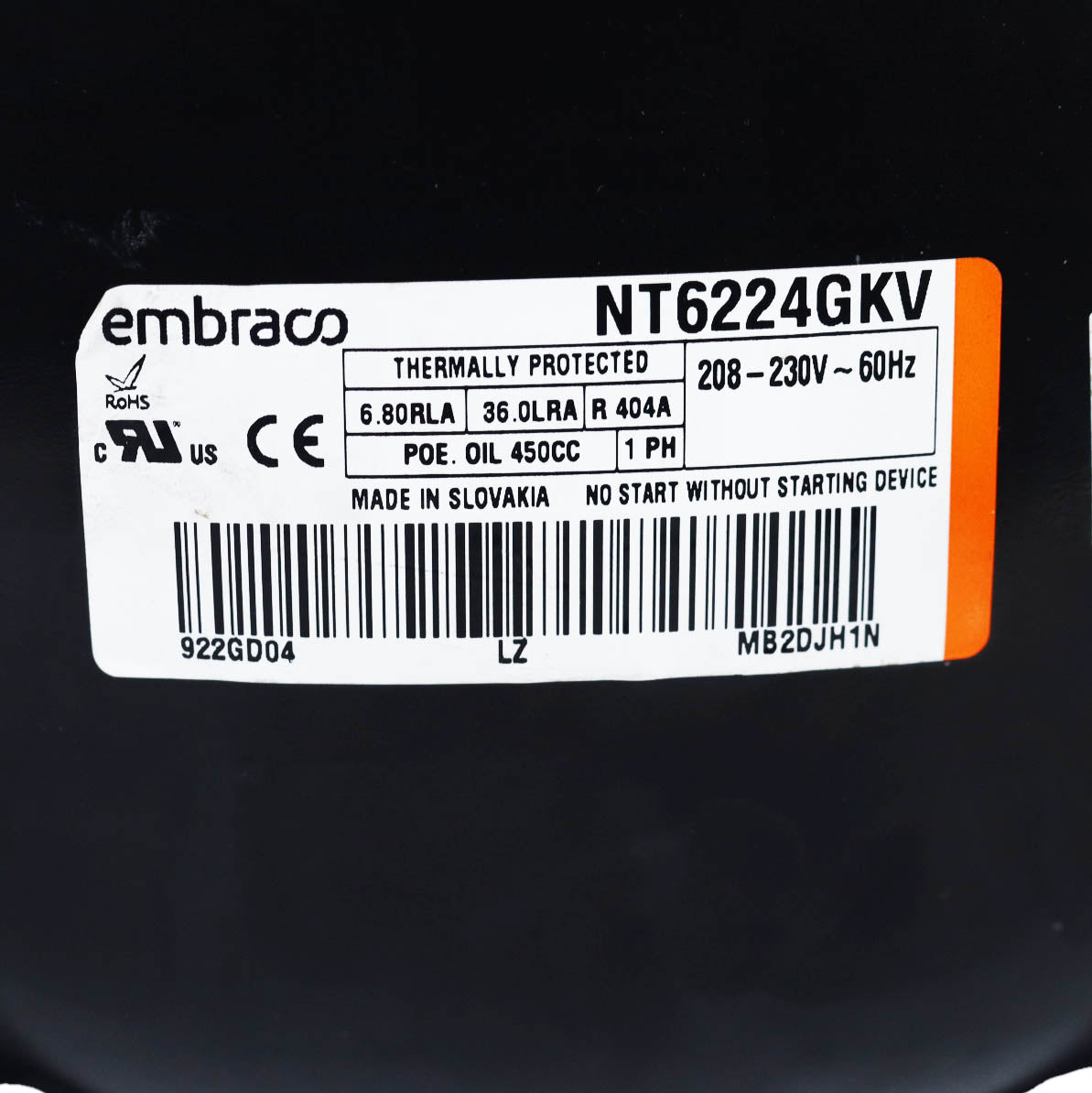 NT6224GKV - Embraco 208-230V/60Hz Compressor