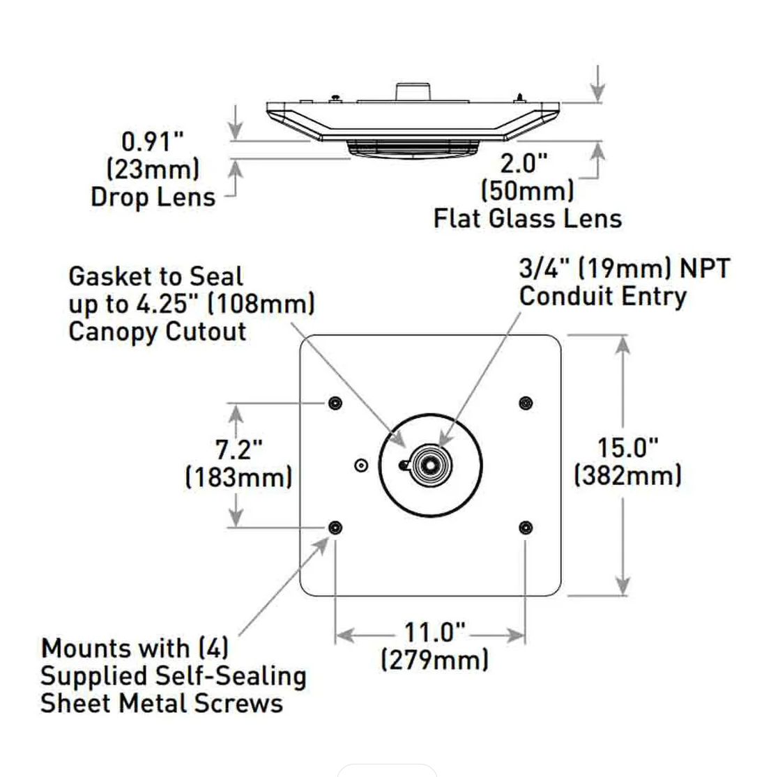 CREE - CPY250 - LED Gas Station Light, 8000 Lumens, 5700K, 120/277V, Drop Lens