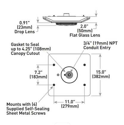 CREE - CPY250 - LED Gas Station Light, 8000 Lumens, 5700K, 120/277V, Drop Lens