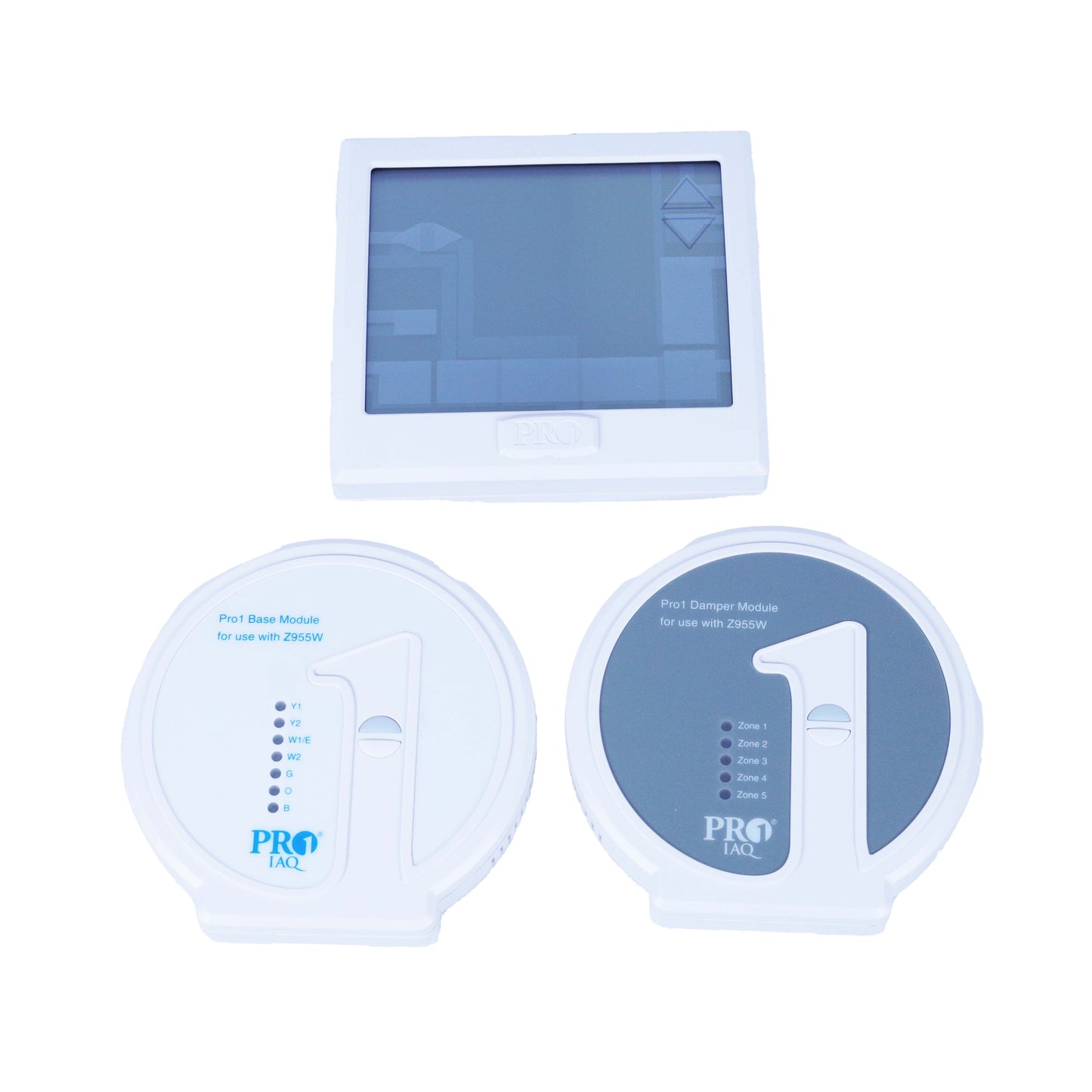 Z955W - PRO1 IAQ Low Voltage Thermostat: Heat and Cool, Manual, 5-1-1/7 Day, Horizontal/Vertical, Square